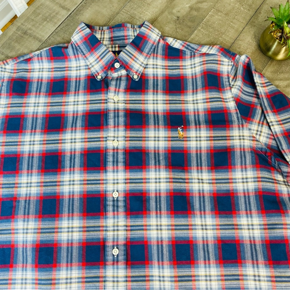 Polo Ralph Lauren Men’s Shirt Classic Fit Navy Red Plaid Pattern Size XXL - Picture 5 of 12